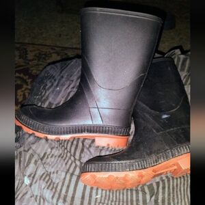 Kids Black and Orange Rubber Boots